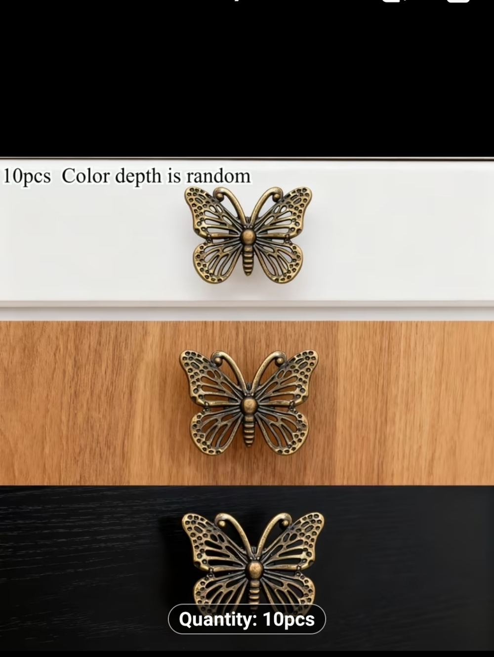 10 New Antique Look Brass Butterfly Drawer Pulls #1204-379